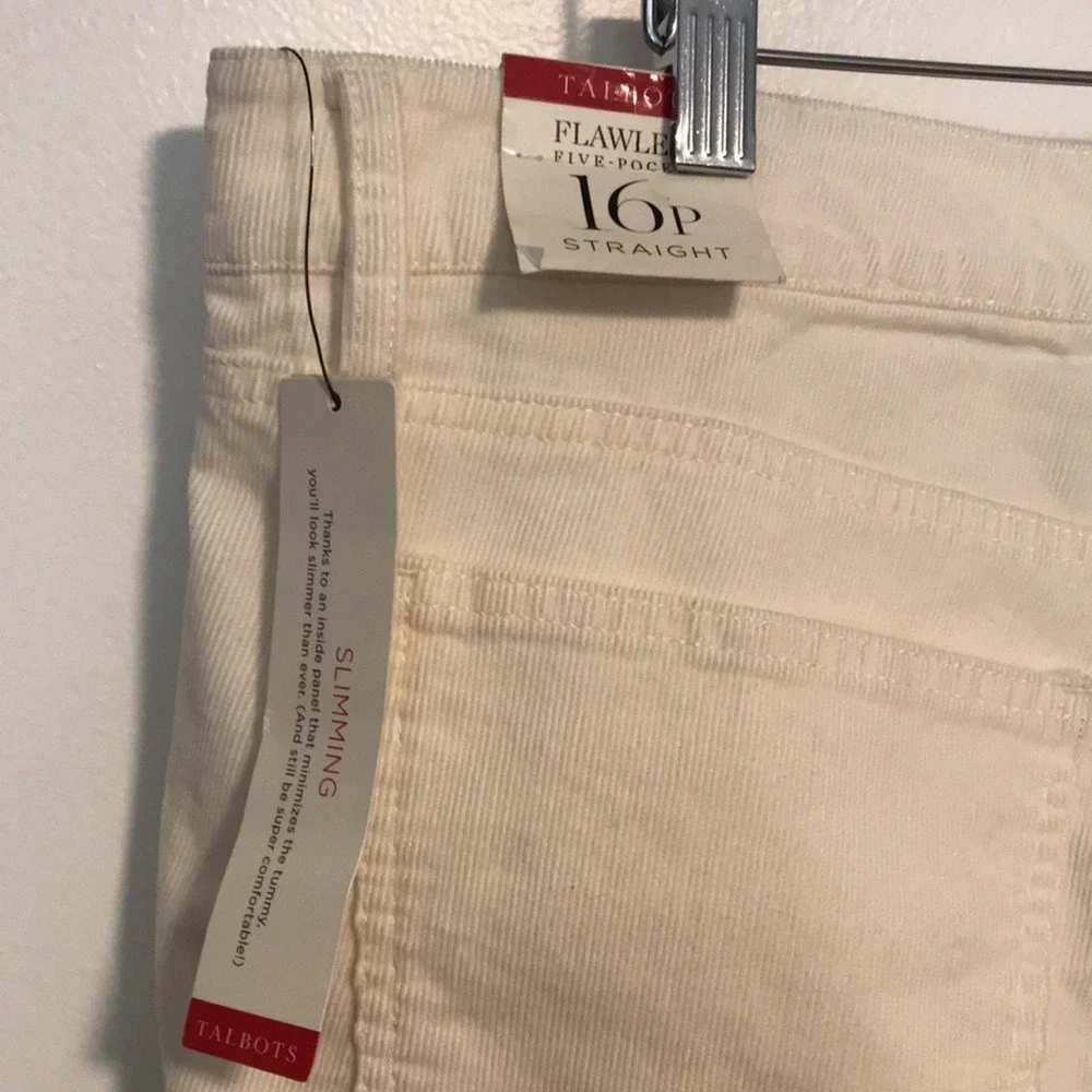 Talbots Women's 16P‎ Corduroy Pants Cream Slimming Straight Leg Five-Pocket NEW